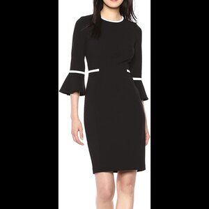 Calvin Klein Womens Bell Sleeve Dress with Contrast Piping